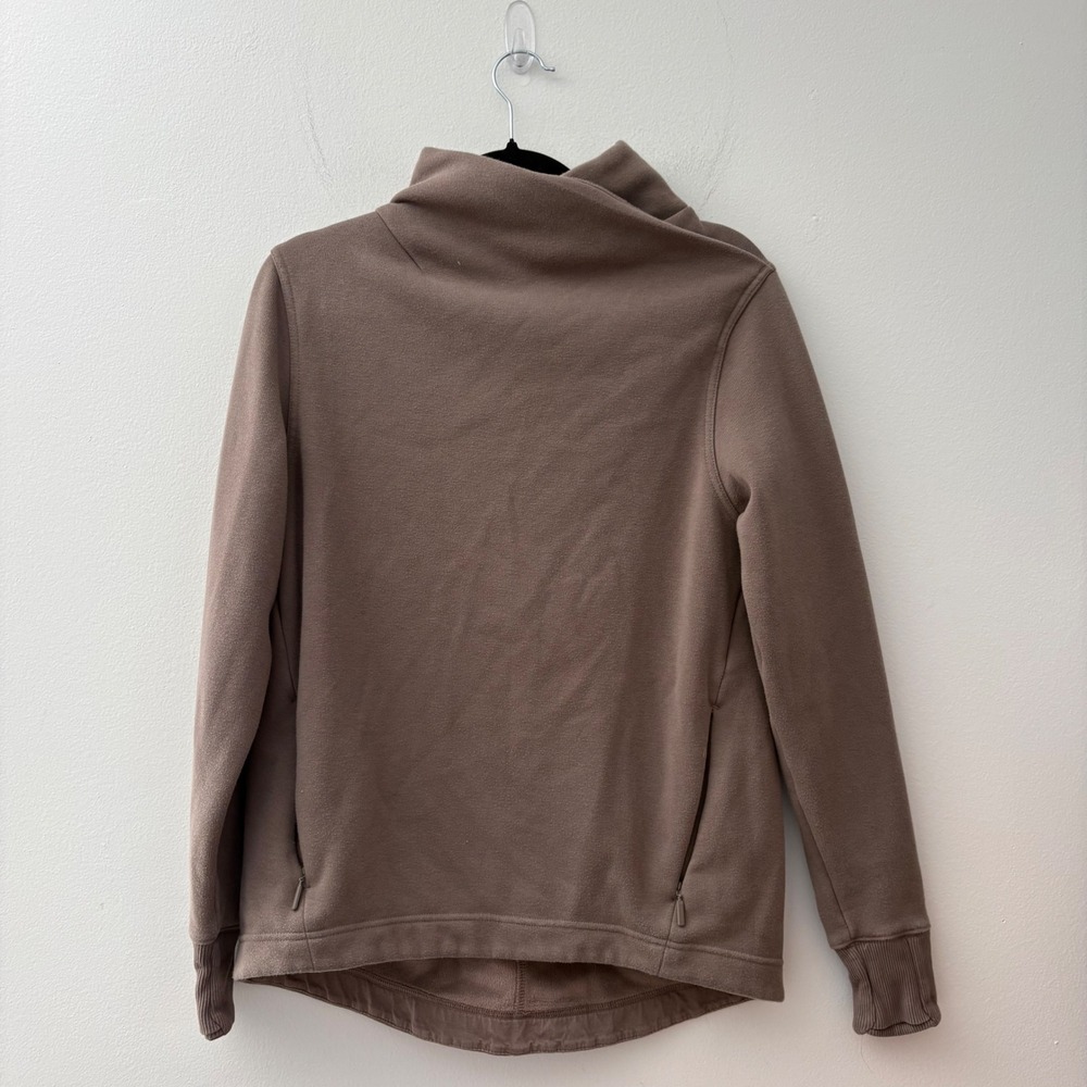 Athleta Womens Taupe Brown Funnel Neck‎ Fleece Pullover Sweatshirt Pockets Small